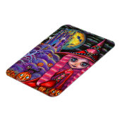Kleine roze heks Big Eyes Halloween Black Cat Magneet (Linkerzijde)
