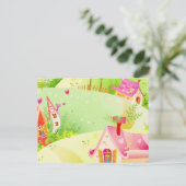 kleine roze huizen briefkaart (Staand voorkant)