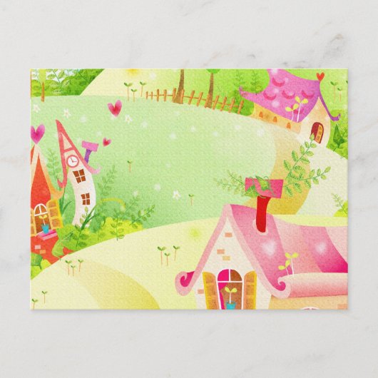 kleine roze huizen briefkaart (Voorkant)