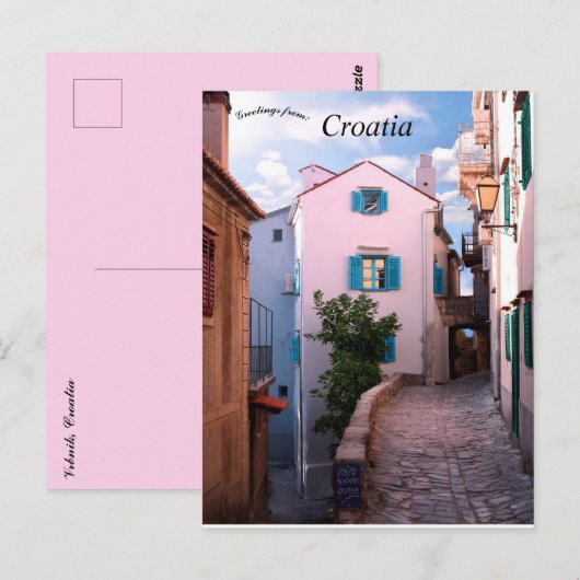 Kleine roze huizen in Vrbnik Kroatië Briefkaart (Voorkant / Achterkant)