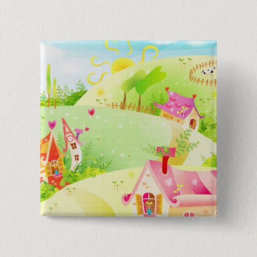kleine roze huizen vierkante button 5,1 cm (Voorkant)