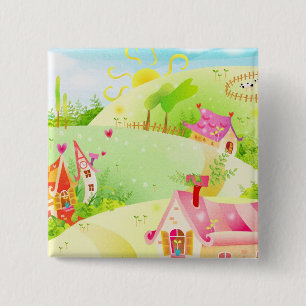 kleine roze huizen vierkante button 5,1 cm