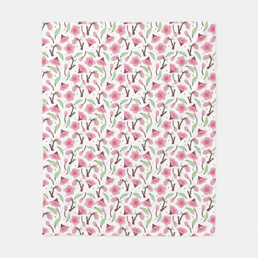 Kleine Roze Kersenbloesem Bloempatroon Fleece Deken (Voorkant)