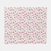 Kleine Roze Kersenbloesem Bloempatroon Fleece Deken (Voorkant (Horizontaal))