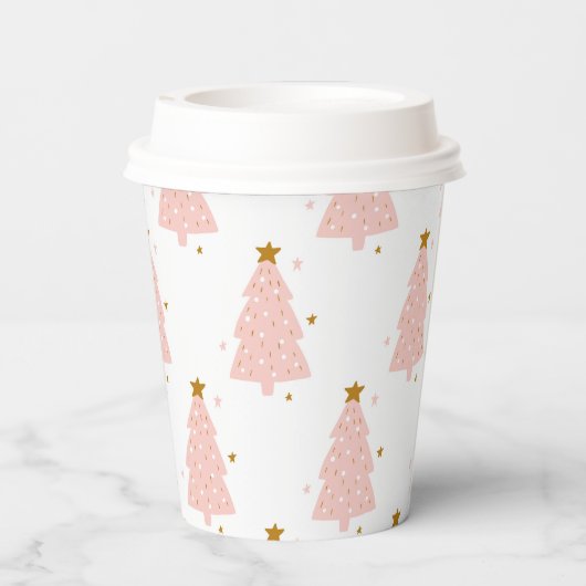 Kleine roze kerstbomen papieren bekers (Achterkant)