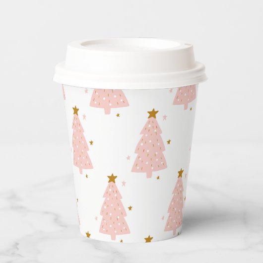 Kleine roze kerstbomen papieren bekers (Voorkant)