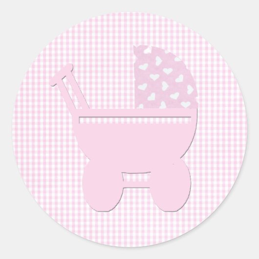 Kleine  roze  kinderwagen ronde sticker (Voorkant)