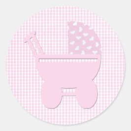 Kleine  roze  kinderwagen ronde sticker