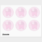 Kleine  roze  kinderwagen ronde sticker (Vel)