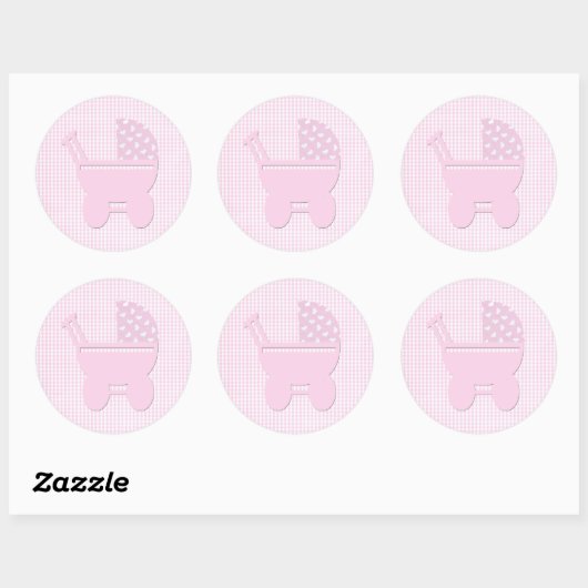 Kleine  roze  kinderwagen ronde sticker (Vel)