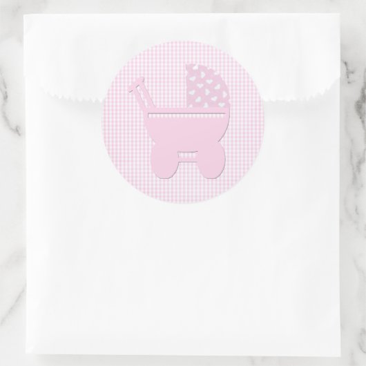 Kleine  roze  kinderwagen ronde sticker (Tas)