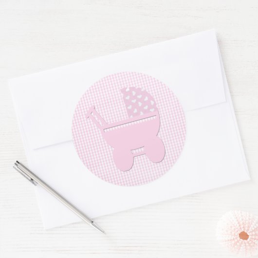 Kleine  roze  kinderwagen ronde sticker (Envelop)