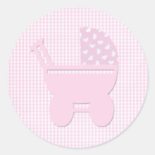 Kleine  roze  kinderwagen ronde sticker
