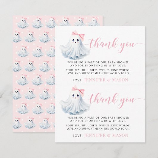 Kleine Roze Kleine Baby Boo Douche Bedankt Kaarten (Voorkant / Achterkant)