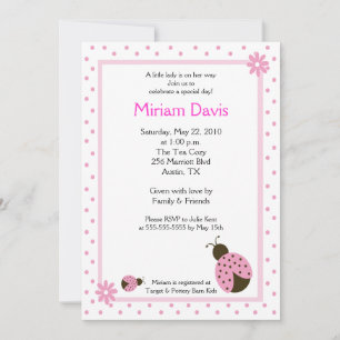 Kleine roze Ladybugs 5x7 Babykatoen Shower Invitat Kaart