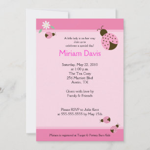 Kleine roze Ladybugs 5x7 Babykatoen Shower Invitat Kaart