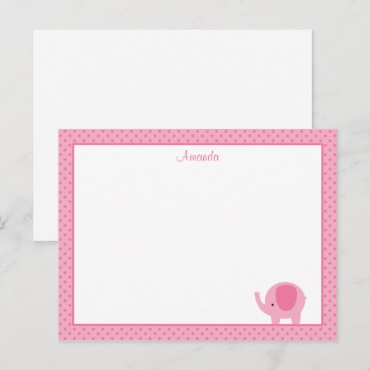 Kleine roze olifant-platte notitiekaarten (Voorkant / Achterkant)