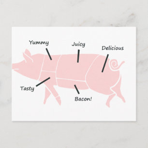 Kleine roze piggie met smaakvolle labels briefkaart