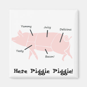 Kleine roze piggie met smaakvolle labels magneet