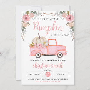Kleine Roze Pompoen Rustieke Truck Baby Meisje Dou Kaart