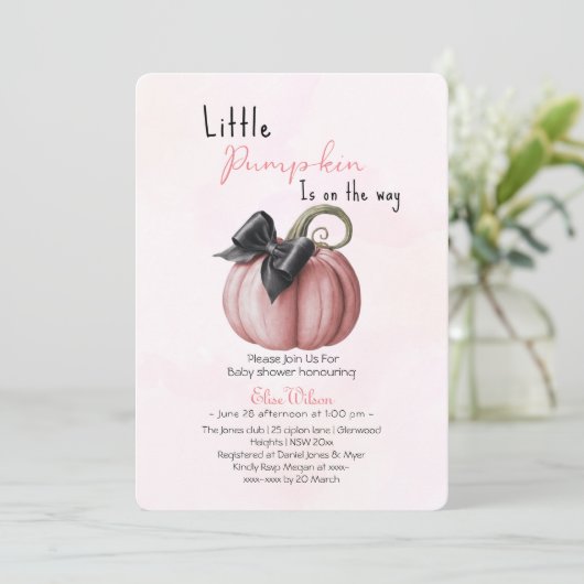 Kleine roze pompoenboog is onderweg2 kaart (Staand voorkant)