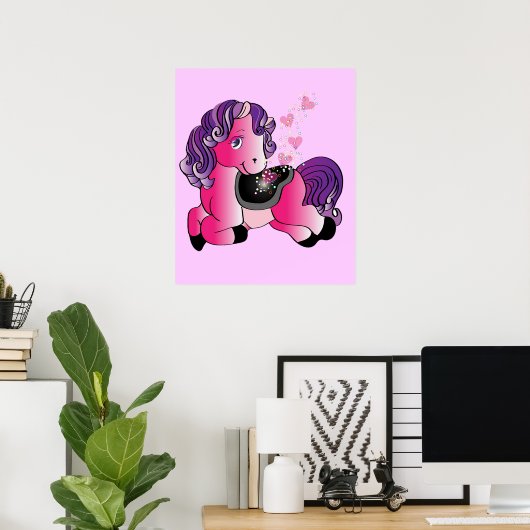 Kleine roze pony kinderkunst poster (Thuiskantoor)