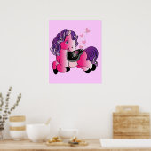 Kleine roze pony kinderkunst poster (Keuken)