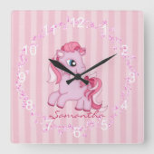 Kleine roze Pony Nursery Wall klok (Voorkant)