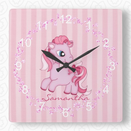 Kleine roze Pony Nursery Wall klok