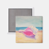 Kleine Roze Schelp op Zand door Zee Magnet (Voorkant / Achterkant)