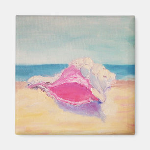 Kleine Roze Schelp op Zand door Zee Magnet