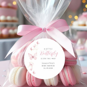 Kleine Roze Vlinder Meisje Waterverf Baby Shower Ronde Sticker
