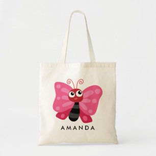 Kleine roze vlinder toevoegen jouw naam tote bag