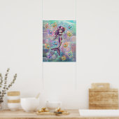 Kleine roze zeemeermin met vis en bubbels Fantasy Poster (Keuken)
