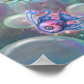 Kleine roze zeemeermin met vis en bubbels Fantasy Poster (Hoek)