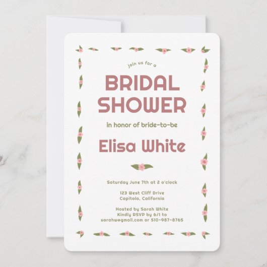 Kleine Rozen Handgemaakt Aangepast Bruidsdiner Kaart (Voorkant)