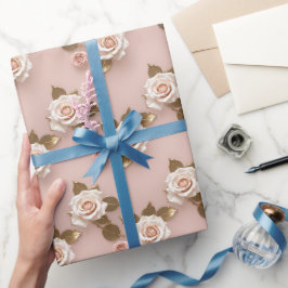 Kleine rozen in tinten ivoor en goud cadeaupapier