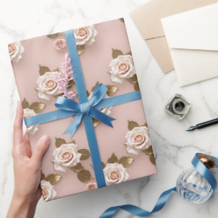 Kleine rozen in tinten ivoor en goud cadeaupapier