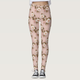 Kleine rozen in tinten ivoor en goud leggings