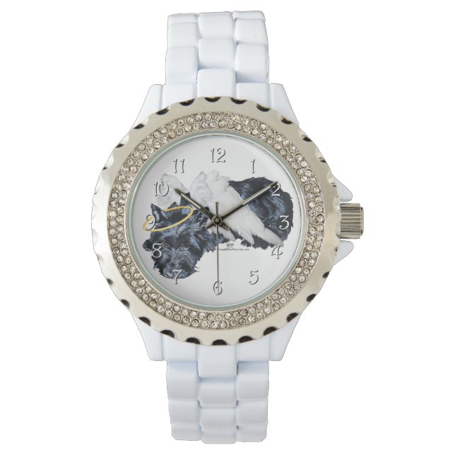 Kleine rustende Scottie-engel Horloge (Voorkant)