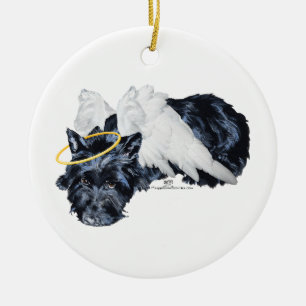 Kleine rustende Scottie-engel Keramisch Ornament