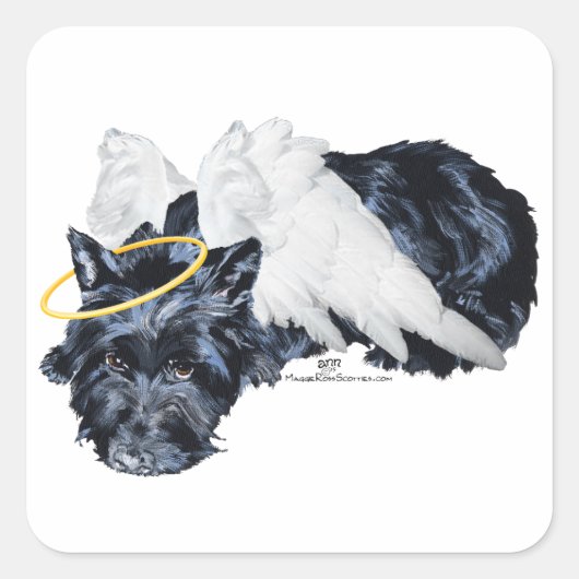 Kleine rustende Scottie-engel Vierkante Sticker (Voorkant)