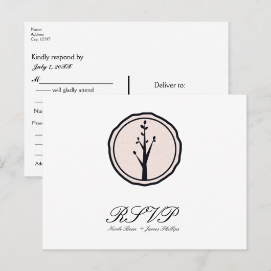 Kleine Rustieke Boom Natuurlijke Trouw RSVP Antwoo Uitnodiging Briefkaart (Voorkant / Achterkant)
