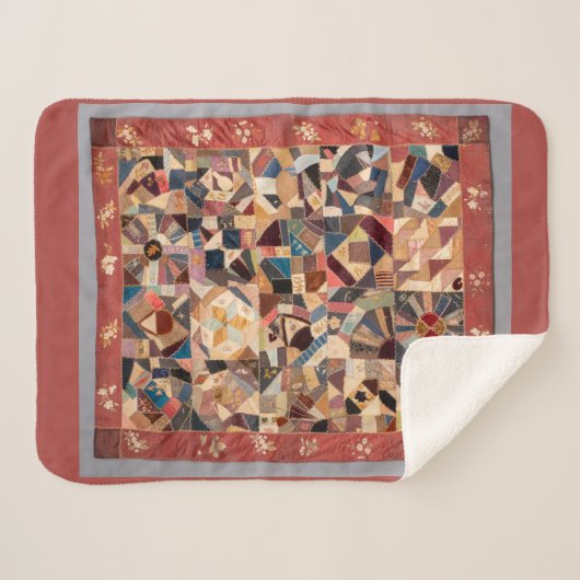 Kleine rustieke  Crazy Patchwork Quilt Sherpa Deken (Voorkant (horizontaal))