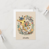 Kleine Safari Giraffe Verjaardag Kaart (Voorkant / Achterkant in situ)