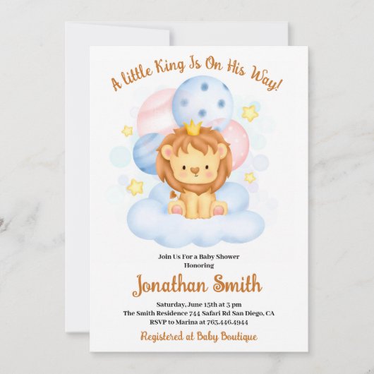 kleine Safari Lion Waterverf Baby shower Invitati Kaart (Voorkant)