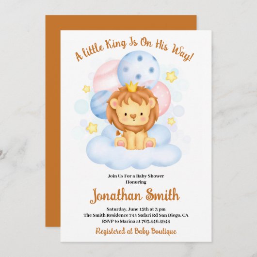 kleine Safari Lion Waterverf Baby shower Invitati Kaart (Voorkant / Achterkant)