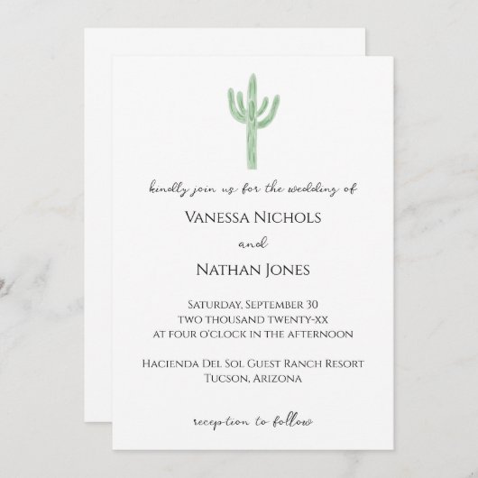 Kleine Sage Groene Saguaro Cactus Bruiloft Uitnodi Kaart (Voorkant / Achterkant)