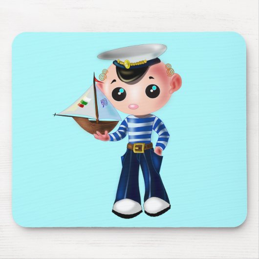 Kleine Sailor Boy Blue Muismat Uw kleur - Tekst (Voorkant)