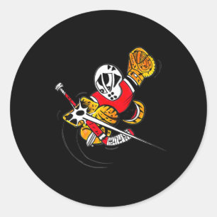 Kleine saves Cartoon ijshockey doelman actie save Ronde Sticker